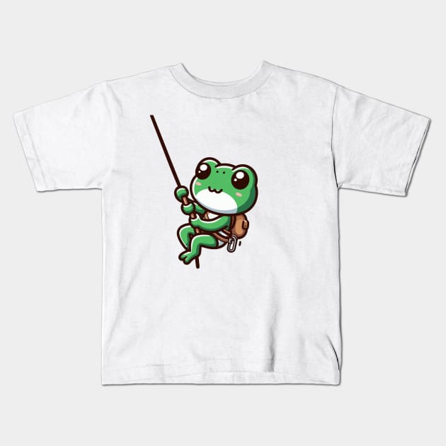 Cute Green frog Abseiling Kids T-Shirt by fikriamrullah